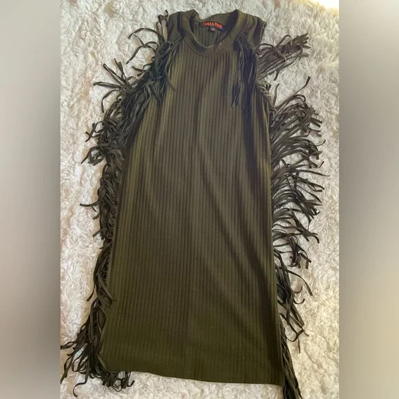 Olive Green Fringe Dress | Color: Green | Size: L | A_Curd's Closet
